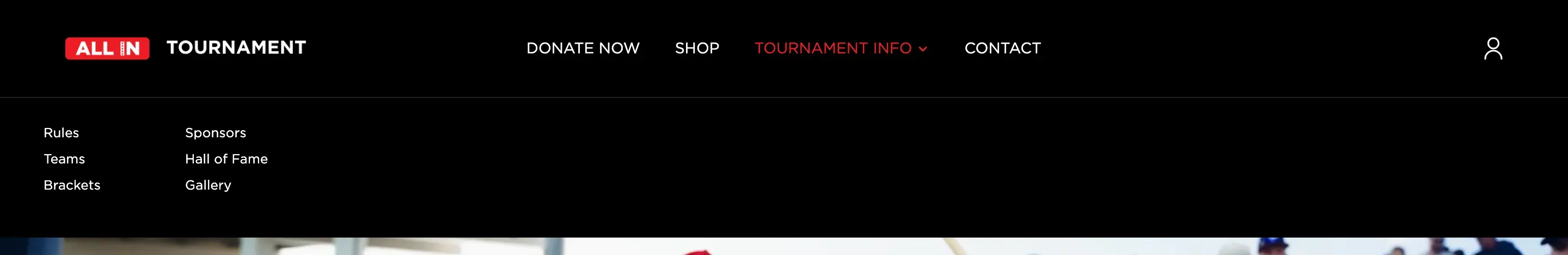 The Tournament Info dropdown at 2.0.102, the links straight under the bar in lighter type.