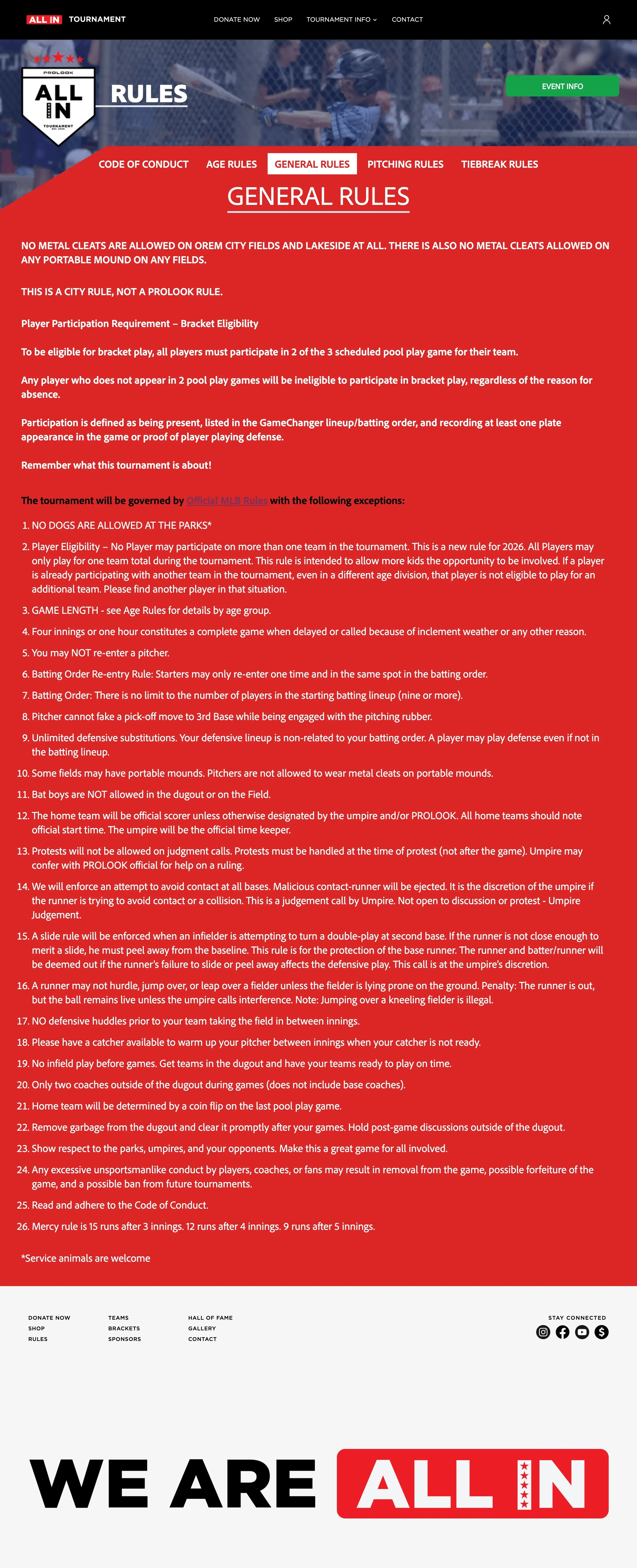 The old rules page, white text on a solid red background.
