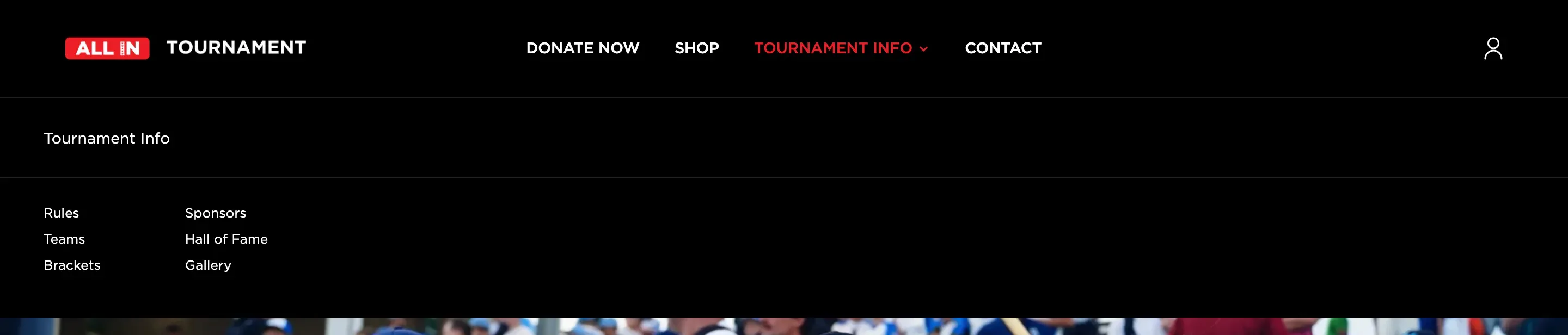 The Tournament Info dropdown at 2.0.99, with a Tournament Info label row above the links.