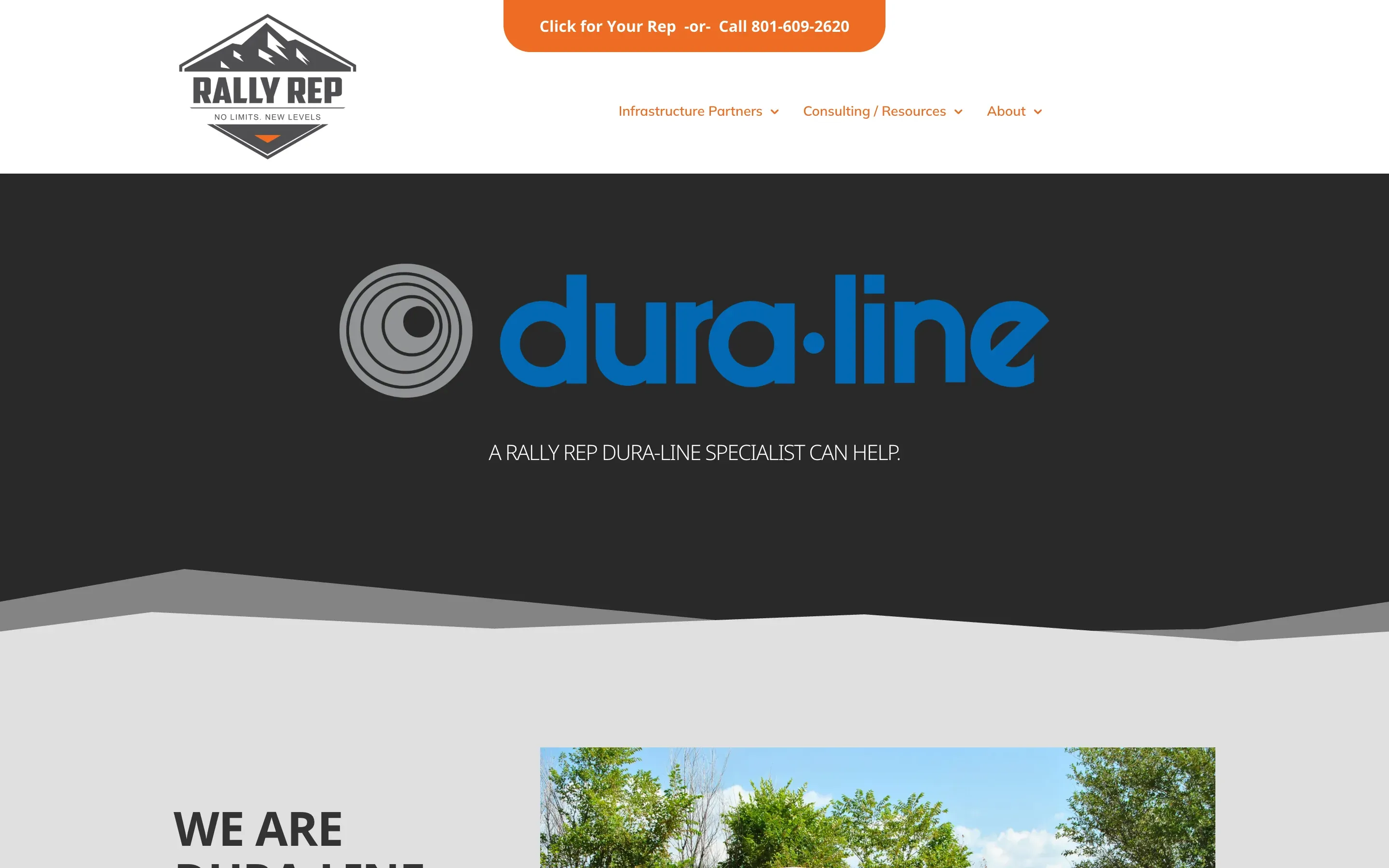 The Rally Rep Dura-Line partner page, with the Dura-Line logo on a dark band.