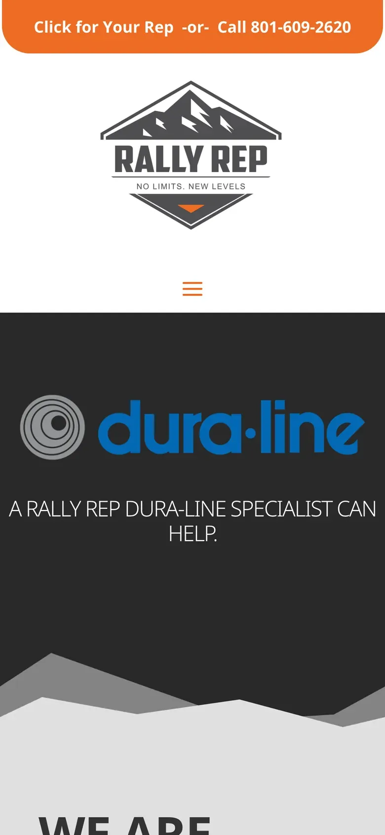 The Rally Rep Dura-Line partner page, with the Dura-Line logo on a dark band.