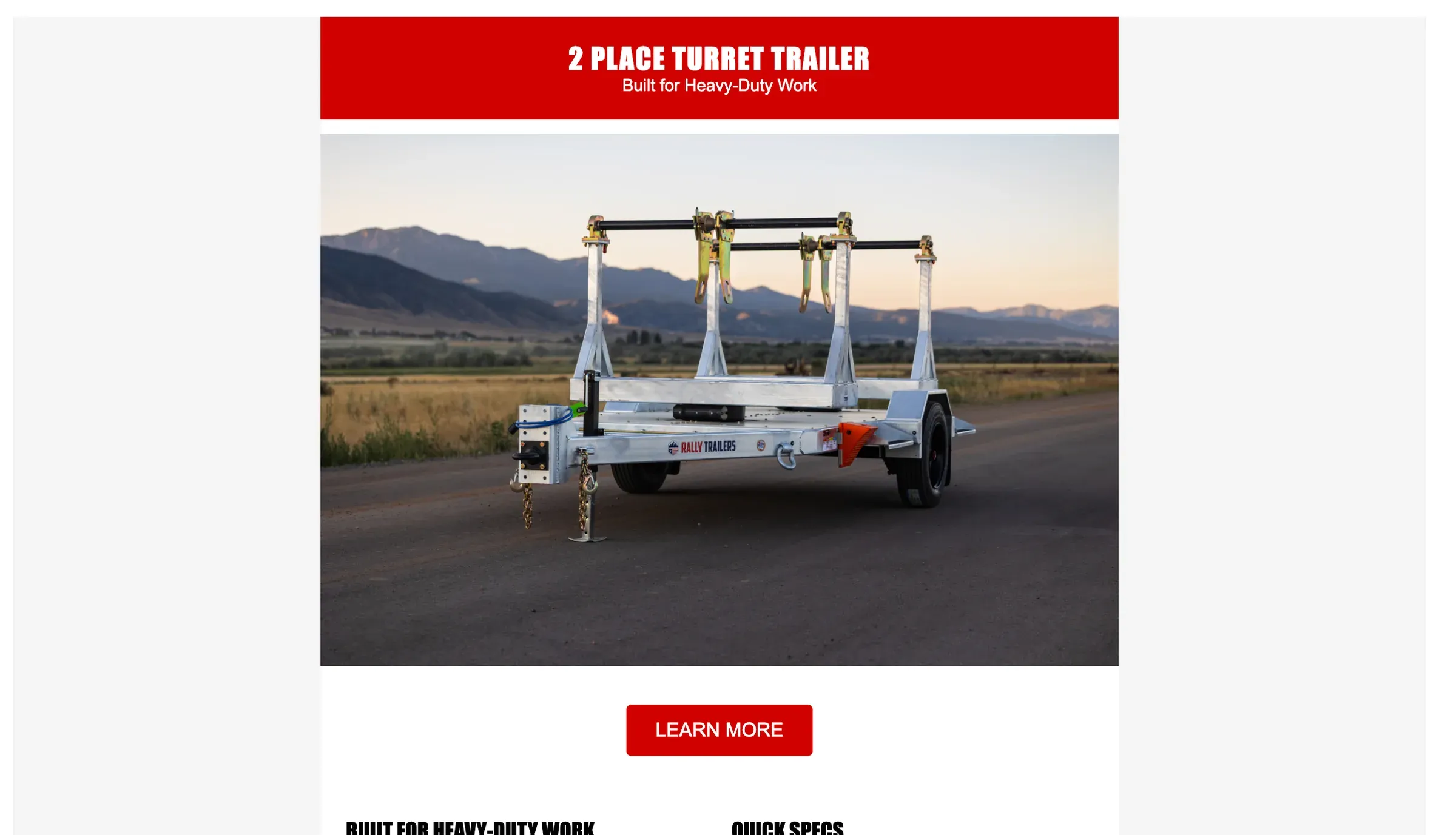 A marketing email for the 2 Place Turret Trailer.
