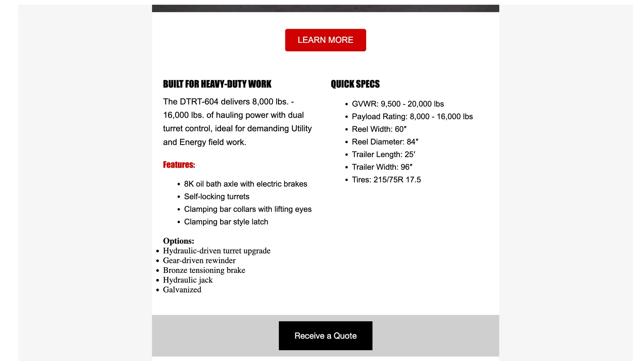 A marketing email with the DTRT-604's features and quick specs.