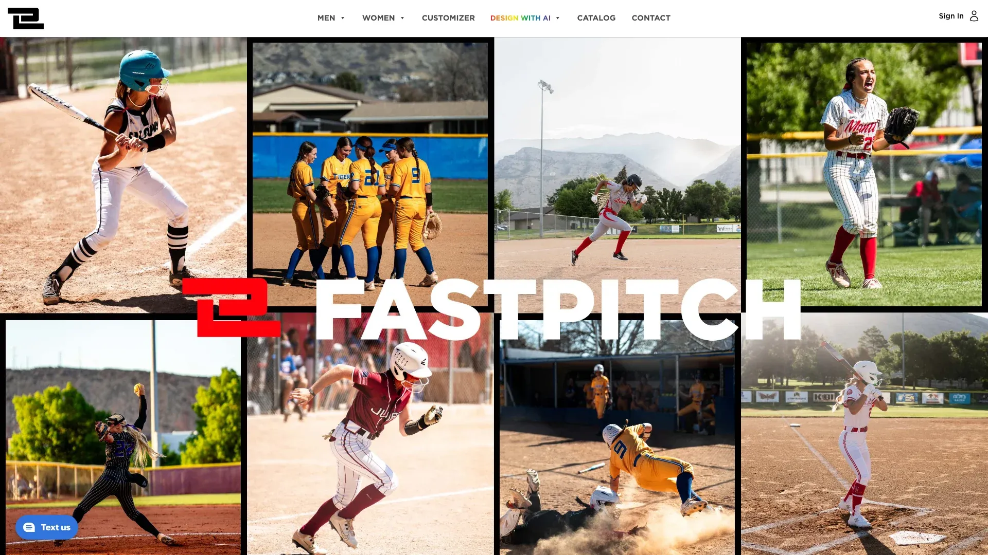 The home page hero as a collage of fastpitch photos under a large FASTPITCH title.