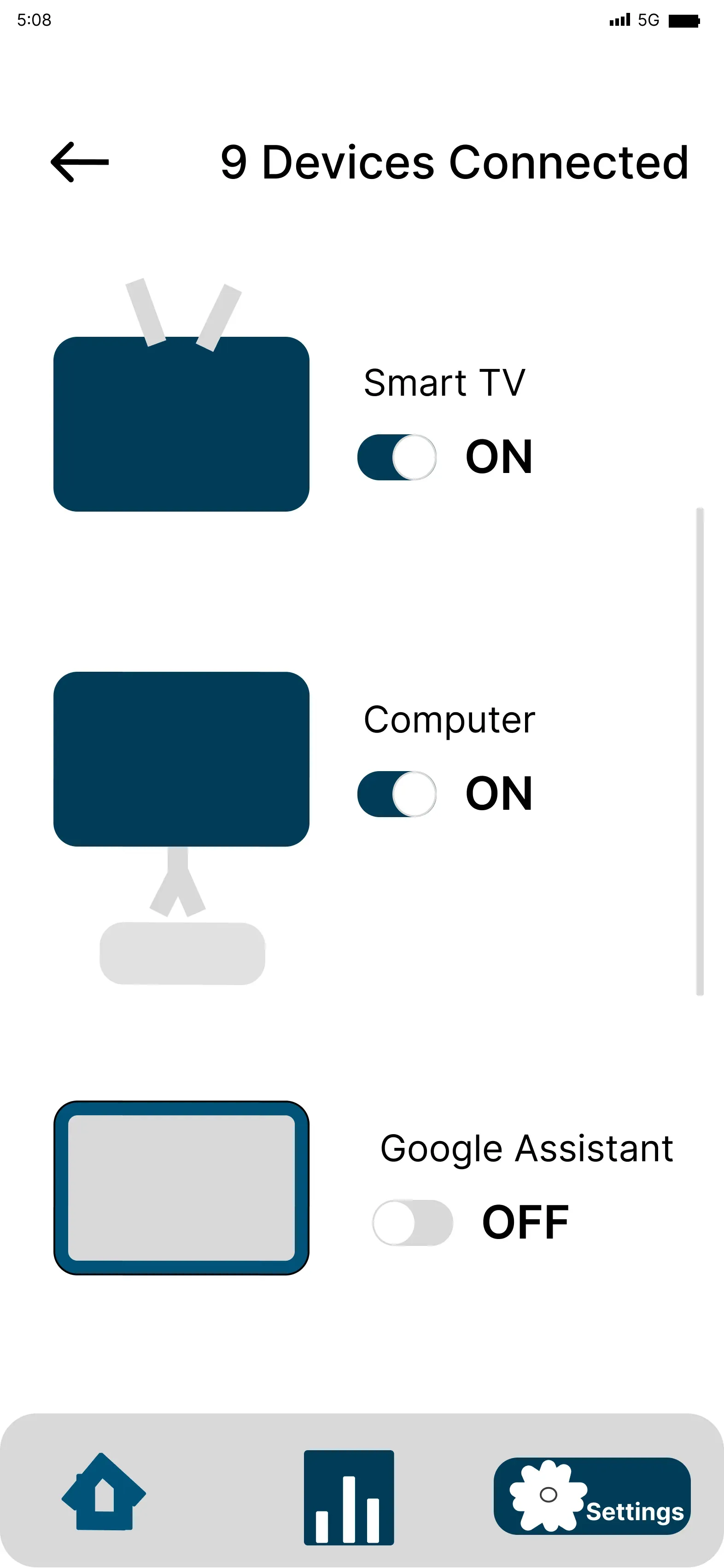 Nine devices connected, including a smart TV, computer and Google Assistant.