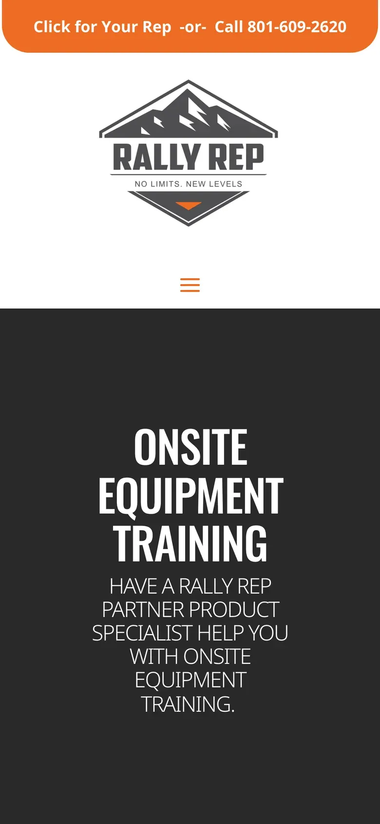 The Rally Rep Onsite Equipment Training page, with a request form on the right.