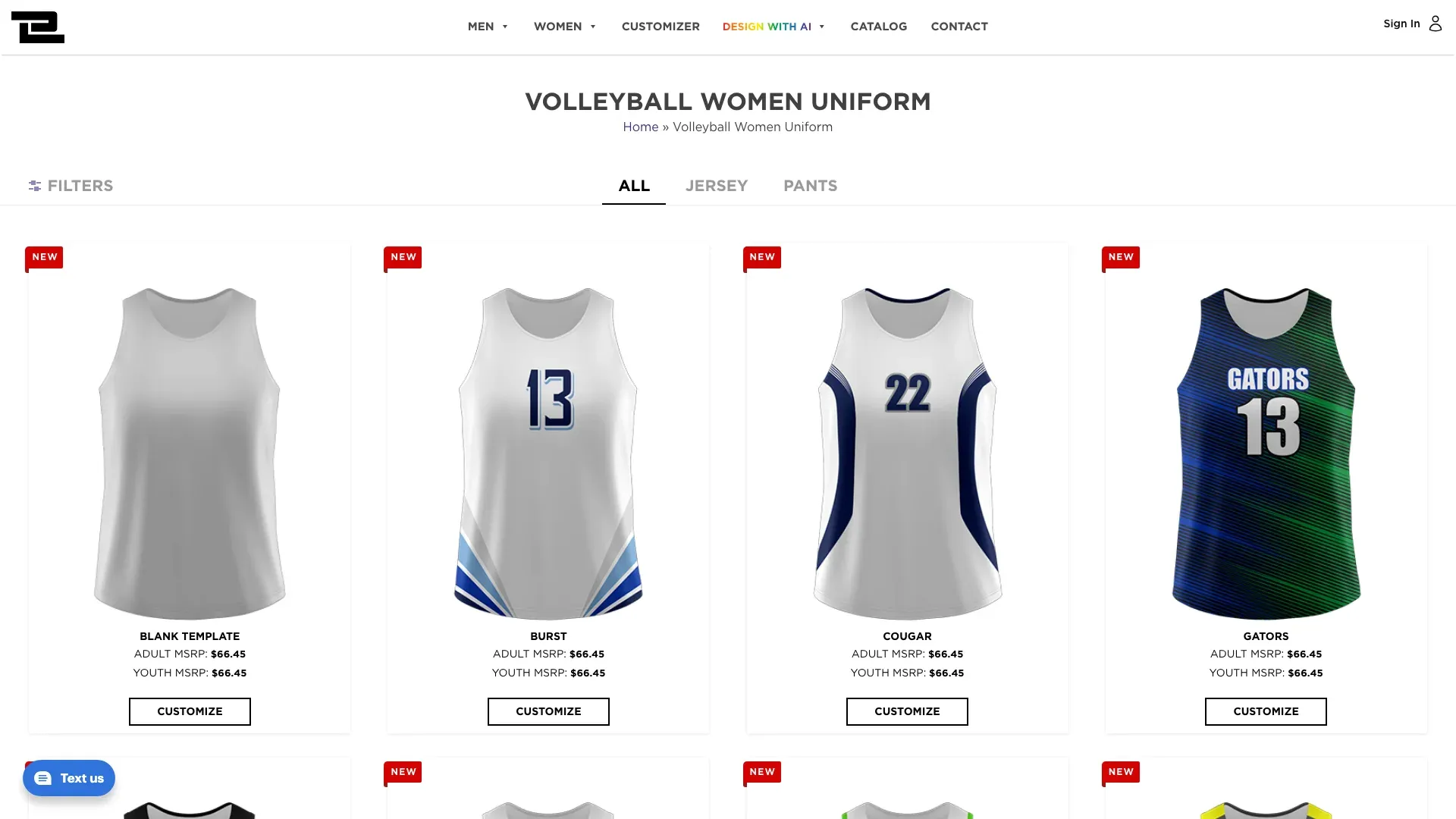 A product grid of women's volleyball uniforms.